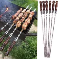 Шампур для шашлыка 40 см с деревянной ручкой Gorillas BBQ из нержавеющей стали AISI430. Натуральный Бук