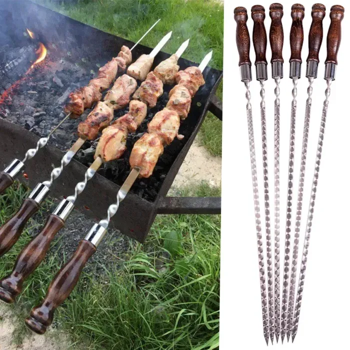 Шампур для шашлыка 40 см с деревянной ручкой Gorillas BBQ из нержавеющей стали AISI430. Натуральный Бук