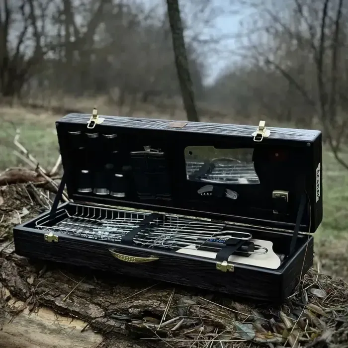 Набір шампурів в дерев'яному кейсі 18 предметів «ЛЕОПАРД» Gorillas BBQ Ручна Робота. Подарунковий набір
