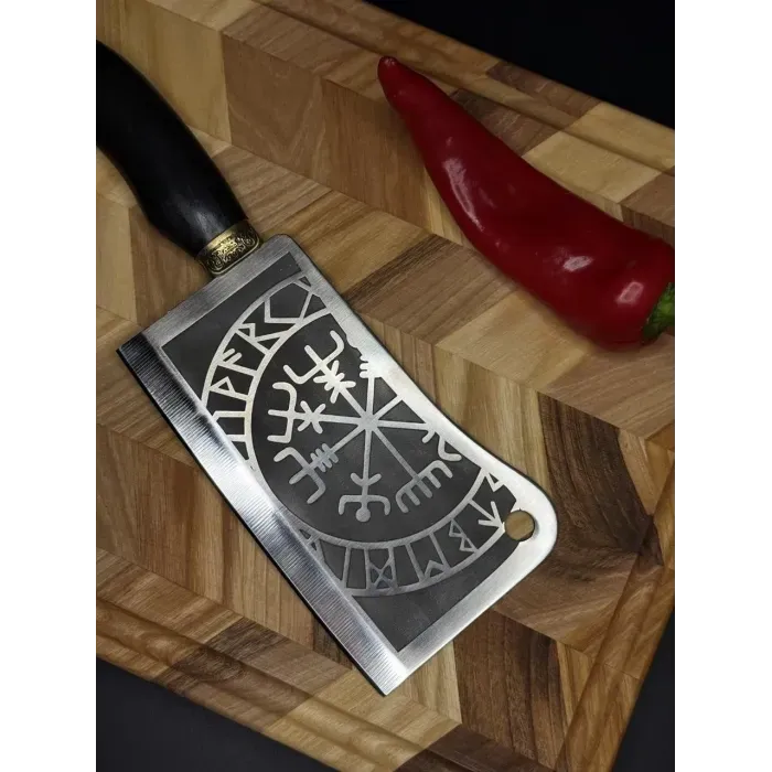 Кухонный топорик ТИГР Gorillas BBQ KN193: для мяса, нержавеющая сталь, деревянная рукоять, художественное
