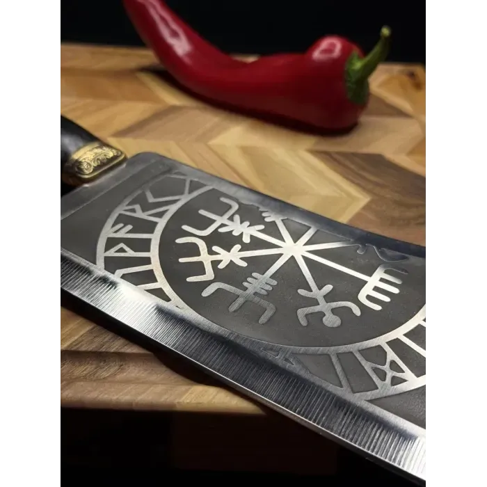 Кухонный топорик ТИГР Gorillas BBQ KN193: для мяса, нержавеющая сталь, деревянная рукоять, художественное