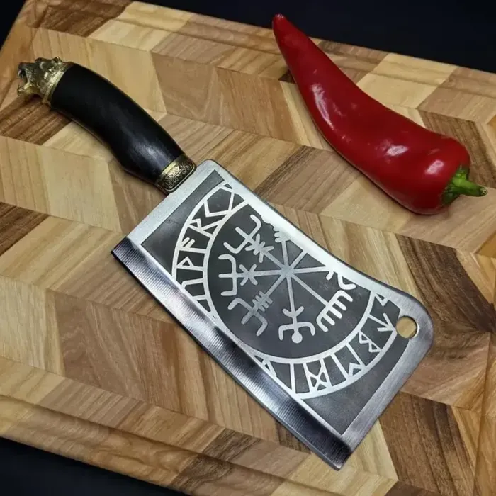 Кухонный топорик ТИГР Gorillas BBQ KN193: для мяса, нержавеющая сталь, деревянная рукоять, художественное