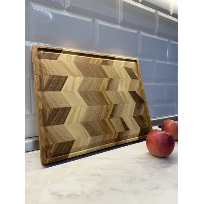 Торцевая разделочная доска Gorillas BBQ DS55 ясень/орех 37x30 см с желобом для сока