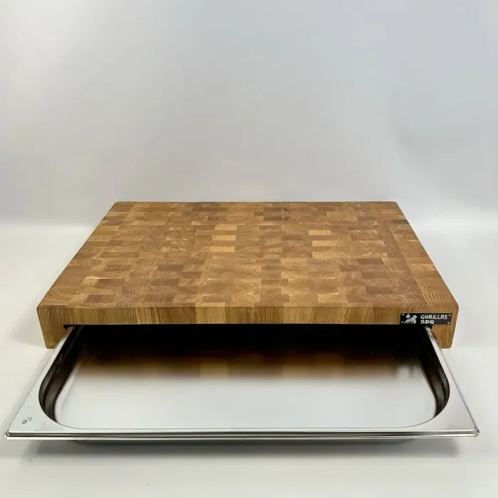 Доска разделочная торцевая Gorillas BBQ 60x40 дуб с гастроемкостью, профессиональная 7,5 см