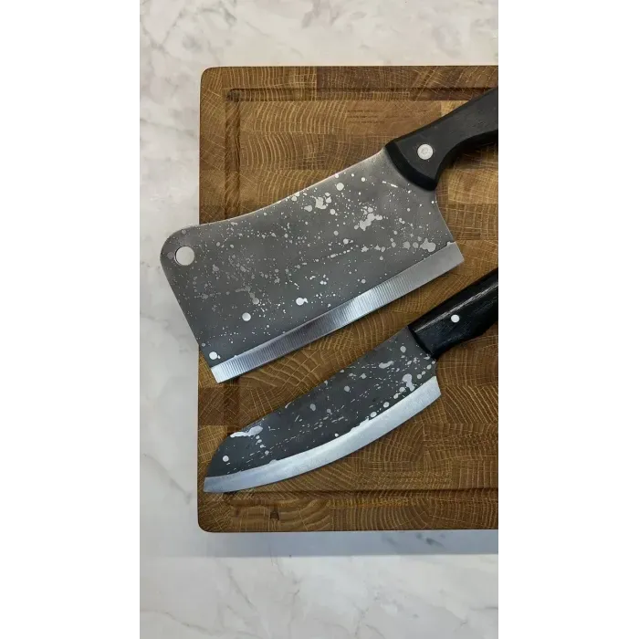 Набор для кухни: торцевая дубовая доска 30x40 см, + тяпка и нож "Чумацкий шлях". Комплект ножей для кухни