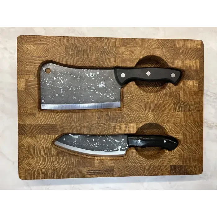 Набор для кухни: торцевая дубовая доска 30x40 см, + тяпка и нож "Чумацкий шлях". Комплект ножей для кухни