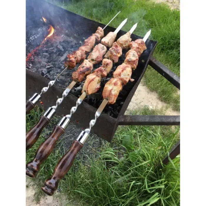 Шампур Gorillas BBQ 45см з дерев'яною ручкою (бук), нержавіюча сталь AISI430, 3мм, 1 шт. Кільцевий наконечник