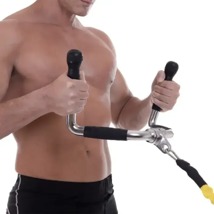 Ручка для тяги York Fitness багатофункціональна, хром, з гумовими рукоятками, для блочних тренажерів