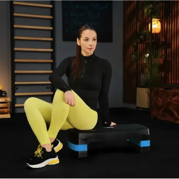 Степ-платформа Trex Sport TX-030AS регулируемая 3 уровня (черно-голубой) для фитнеса, дома, до 350 кг