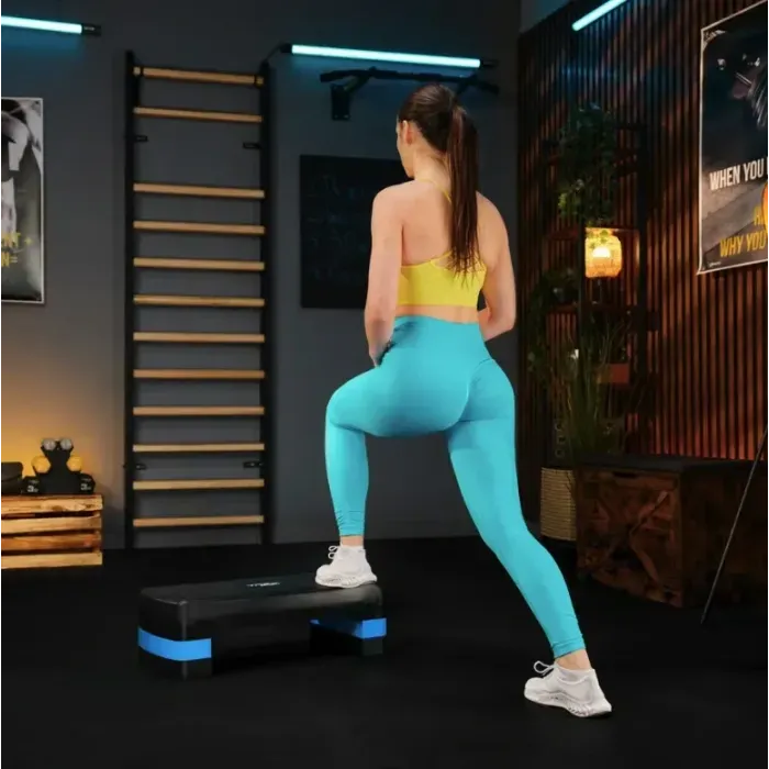 Степ-платформа Trex Sport TX-030AS регулируемая 3 уровня (черно-голубой) для фитнеса, дома, до 350 кг