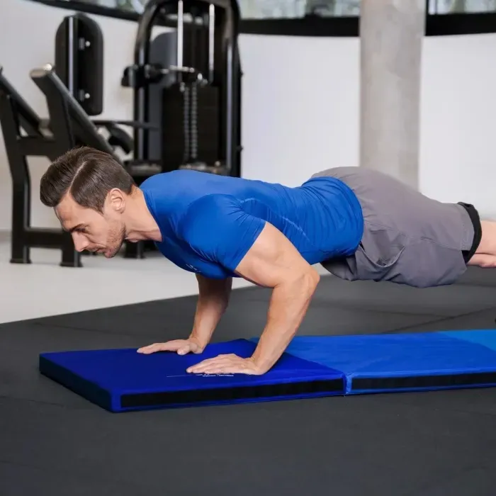 Гимнастический мат Gymtek 5см (темно-синий) для фитнеса и спорта: EPE+PVC, складной, с ручками