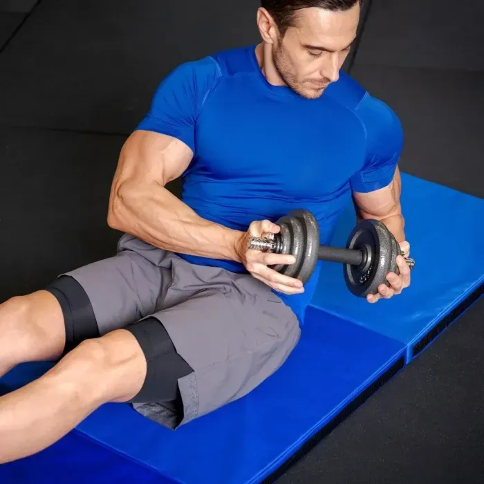 Гимнастический мат Gymtek 5см (темно-синий) для фитнеса и спорта: EPE+PVC, складной, с ручками