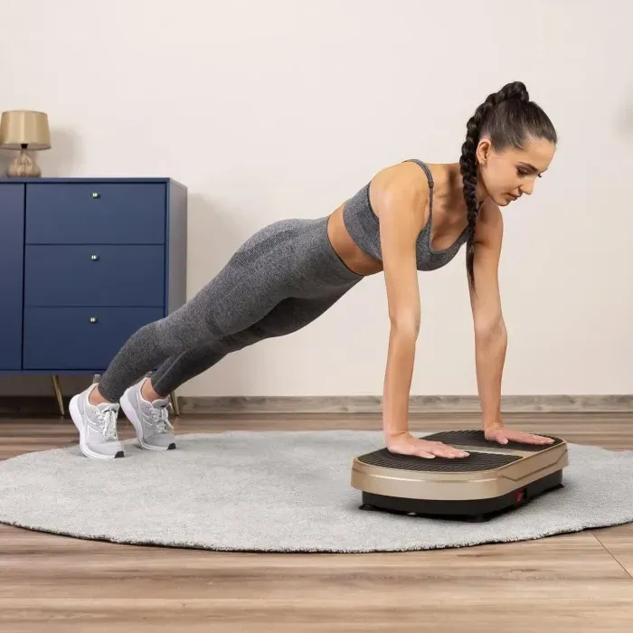 Виброплатформа Gymtek XP300 золотистая: для похудения, фитнеса и массажа дома. Эспандеры в комплекте.