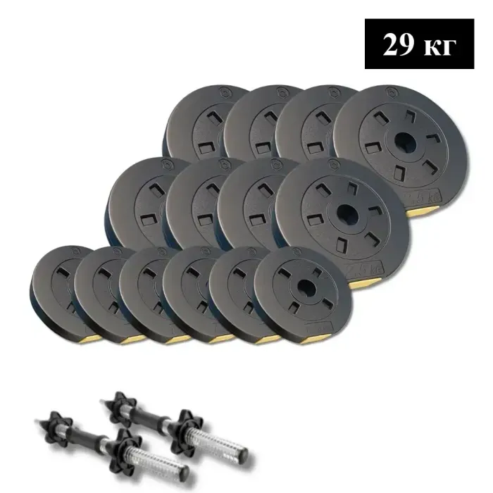 Набор композитных дисков Besport PowerPro 29кг + 2 гантельных грифа 45см (31мм)