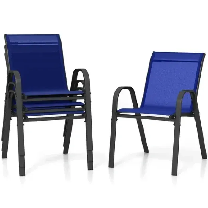 Комплект садовых стульев Costway Patio синие с подлокотниками: металл, текстиль, 150 кг, 2 шт.