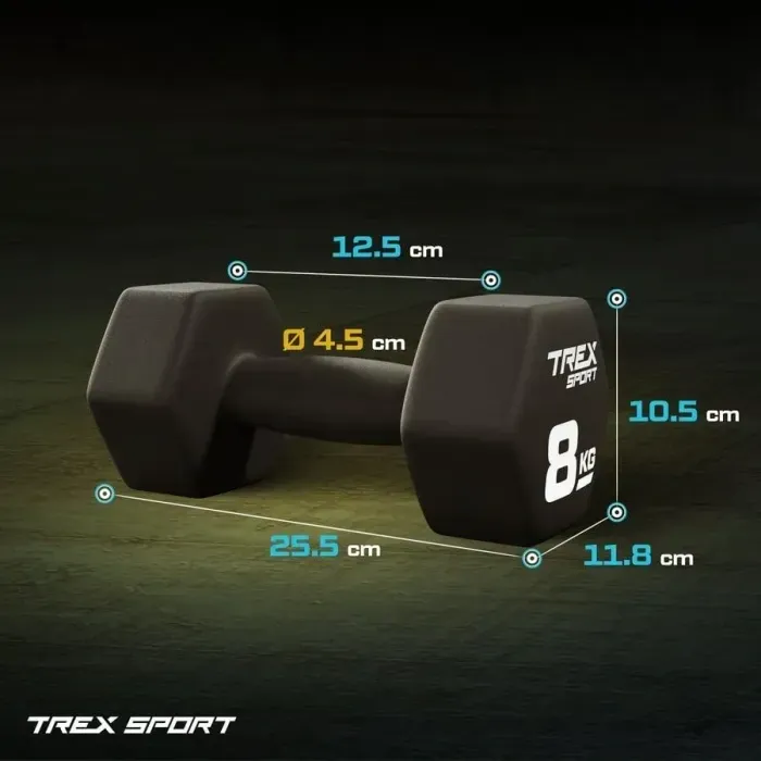 Гантелі для фітнесу 2x8кг неопренові TREX Sport TX-080VD, антиковзні, для дому