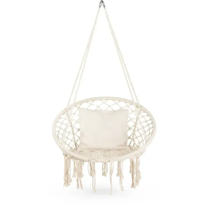 Садовые качели Outtec Boho XXL бежевые: подвесные, макраме, до 150 кг, для сада и дома