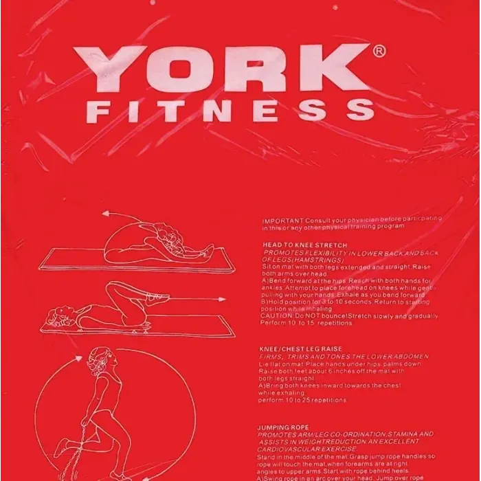 Килимок для фітнесу York Fitness двосторонній 2.5см з вправами: ПВХ, синій/червоний