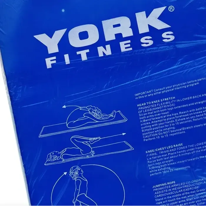 Килимок для фітнесу York Fitness двосторонній 2.5см з вправами: ПВХ, синій/червоний