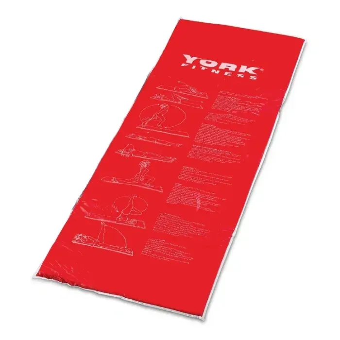 Килимок для фітнесу York Fitness двосторонній 2.5см з вправами: ПВХ, синій/червоний