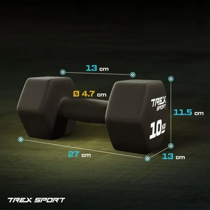 Гантели для фитнеса 2x10кг TREX Sport TX-100VD неопреновые, для дома, антискользящие, эргономичные