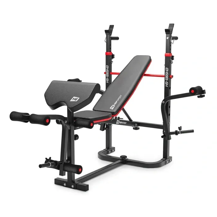 Набор для жима лежа: Скамья Hop-Sport HS-1065HB Pro + Штанга и Гантели 75 кг Premium + Приставка скотта