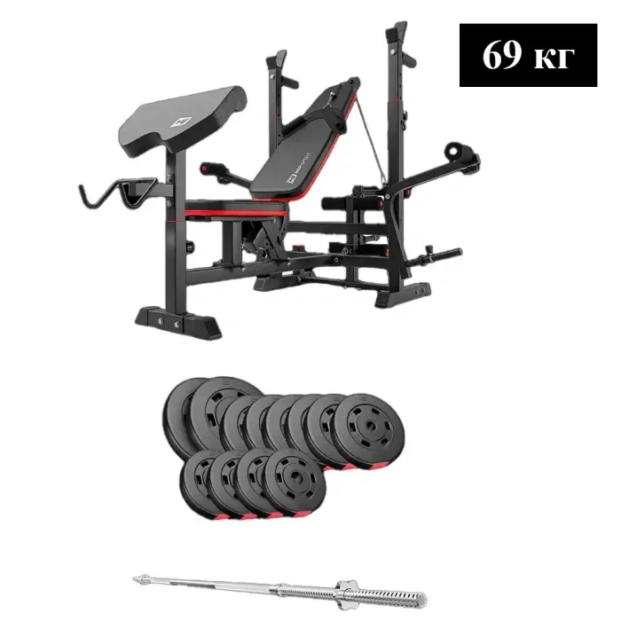 Лава для жиму похила Hop-Sport HS-1075 Pro + Штанга 69 кг Premium