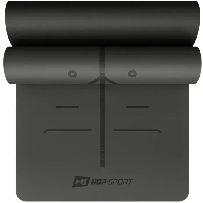 Коврик для йоги Hop-Sport PU 0.5см 183x68см черный - антискользящий, с линиями выравнивания, для фитнеса