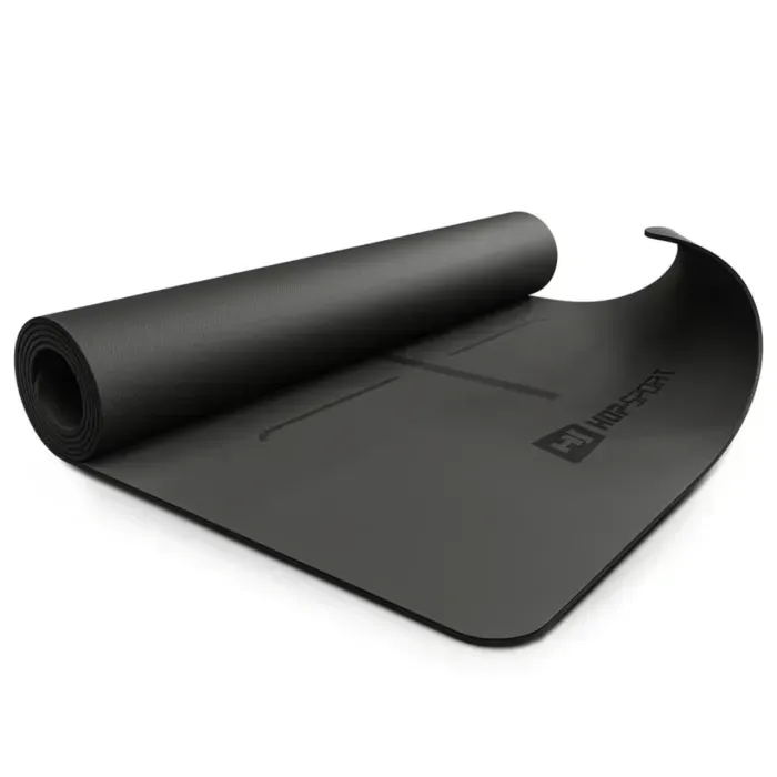 Коврик для йоги Hop-Sport PU 0.5см 183x68см черный - антискользящий, с линиями выравнивания, для фитнеса