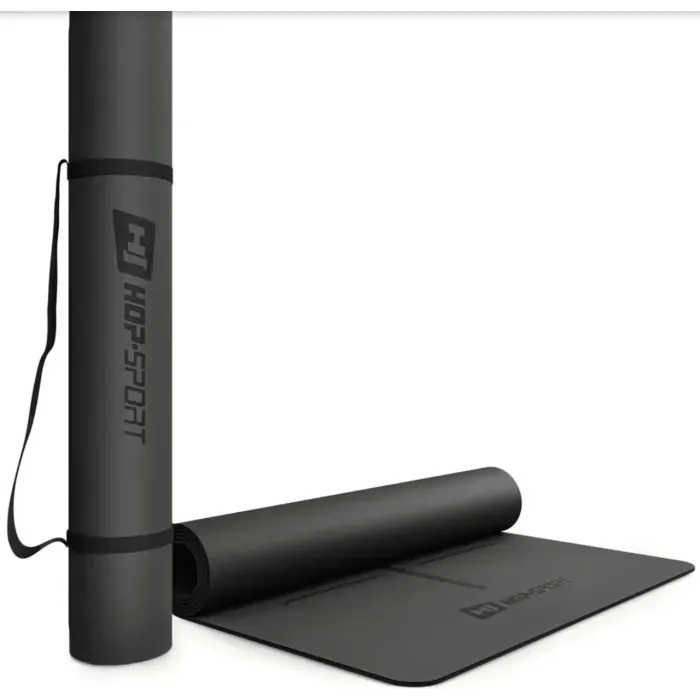 Коврик для йоги Hop-Sport PU 0.5см 183x68см черный - антискользящий, с линиями выравнивания, для фитнеса