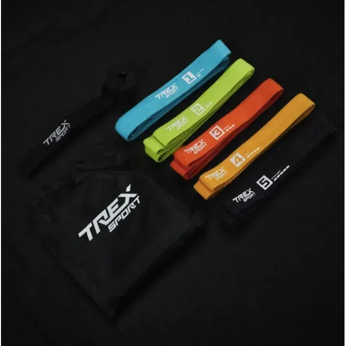 Фітнес гумки Trex Sport TX-005PB 5в1: набір для фітнесу з 5 рівнями навантаження, дверним кріпленням та чохлом