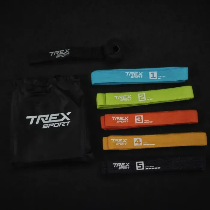 Фітнес гумки Trex Sport TX-005PB 5в1: набір для фітнесу з 5 рівнями навантаження, дверним кріпленням та чохлом