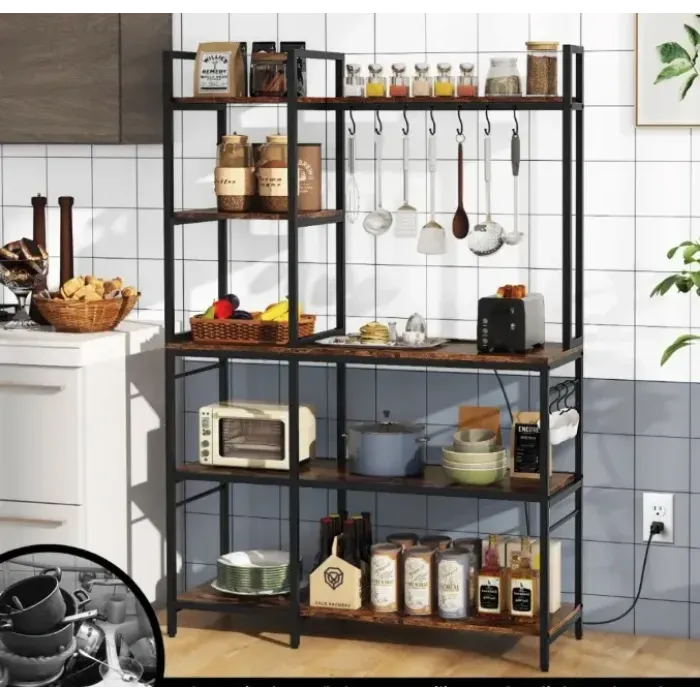 Стеллаж Costway Kamel 5-ярусный Loft с розетками и USB: для кухни, офиса, дома (107x37x160см)