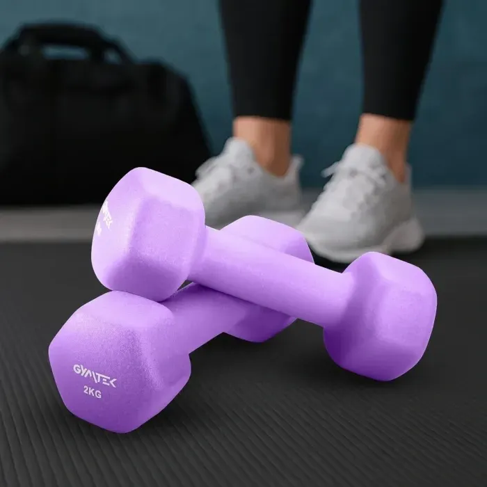 Гантели для фитнеса неопреновые Gymtek Hex 2х2 кг сиреневые, набор гантелей для дома и фитнеса