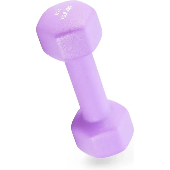 Гантели для фитнеса неопреновые Gymtek Hex 2х2 кг сиреневые, набор гантелей для дома и фитнеса