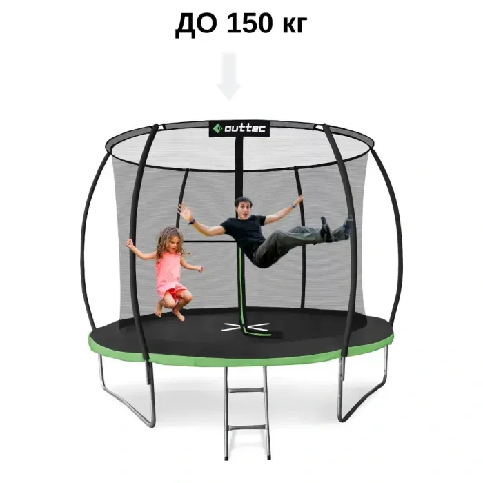 Батут Outtec Premium 12ft (374см) черно-зеленый с внутренней сеткой, для взрослых и детей. Водонепроницаемый