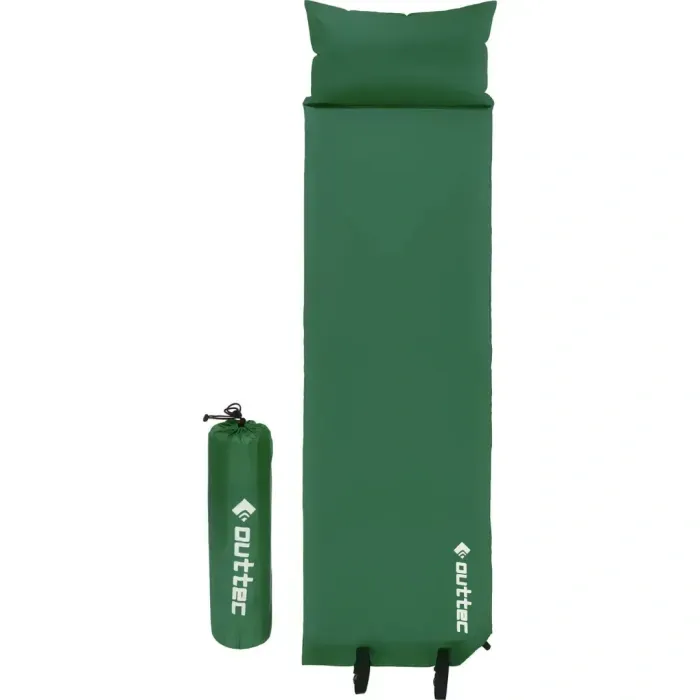 Самонадувний килимок Outtec з подушкою, зелений, 186x53x2.5см + сумка, для туризму та відпочинку