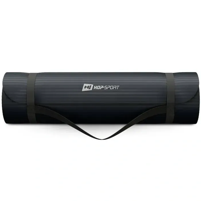 Коврик для йоги Hop-Sport NBR 1,5см (190x80см) черный: фитнес, пилатес, гимнастика, с ремнем