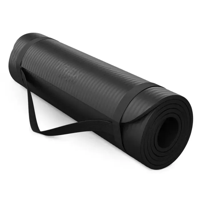 Коврик для йоги Trex Sport TX-018NGM 1см NBR (180x60) черный: для фитнеса, пилатеса, с ремнем