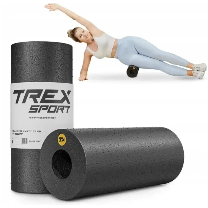 Роллер массажный Trex Sport TX-033EPR 33см, EPP, черный – для спины, тела, фитнеса, самомассажа