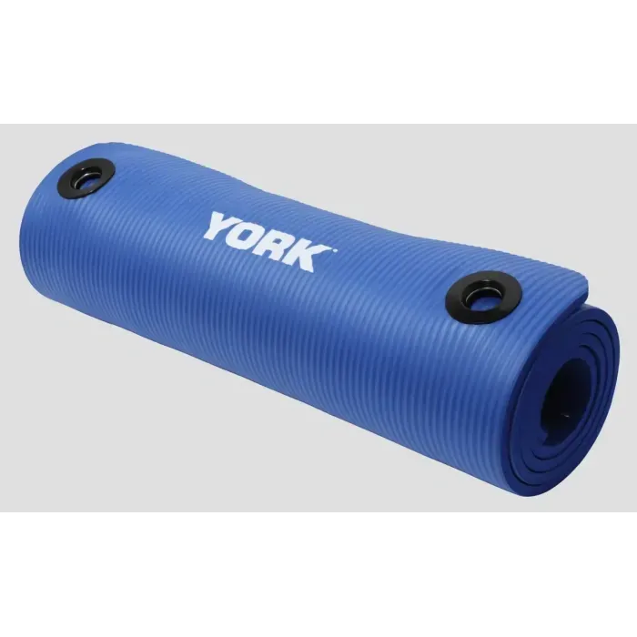 Килимок для фітнесу York Fitness NBR 1см синій з люверсами: для йоги, будинку, залу