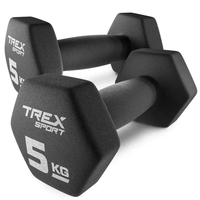 Гантели для фитнеса 2x5кг неопреновые TREX Sport TX-050VD для дома, антискользящие, эргономичные