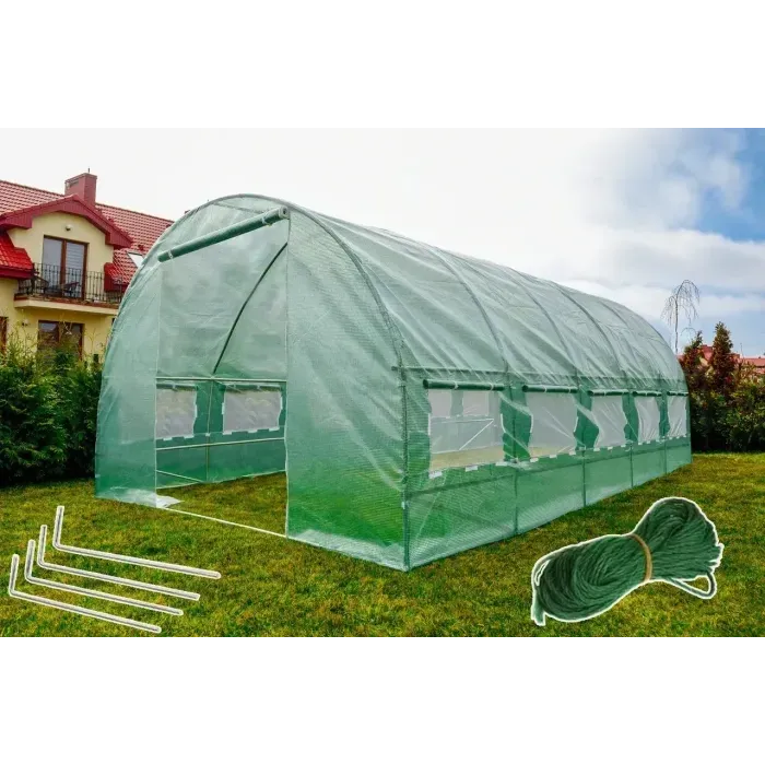 Садовая Теплица с окнами 18 м2 LEOBRO Garden 140 г/м² Зеленая. Парник для сада и огорода
