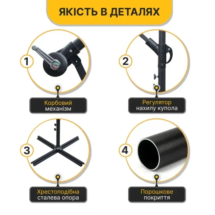 Складна садова парасоля з боковим подовжувачем LEOBRO Сіра (LB-1079)