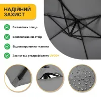Складна садова парасоля з боковим подовжувачем LEOBRO Сіра (LB-1079)