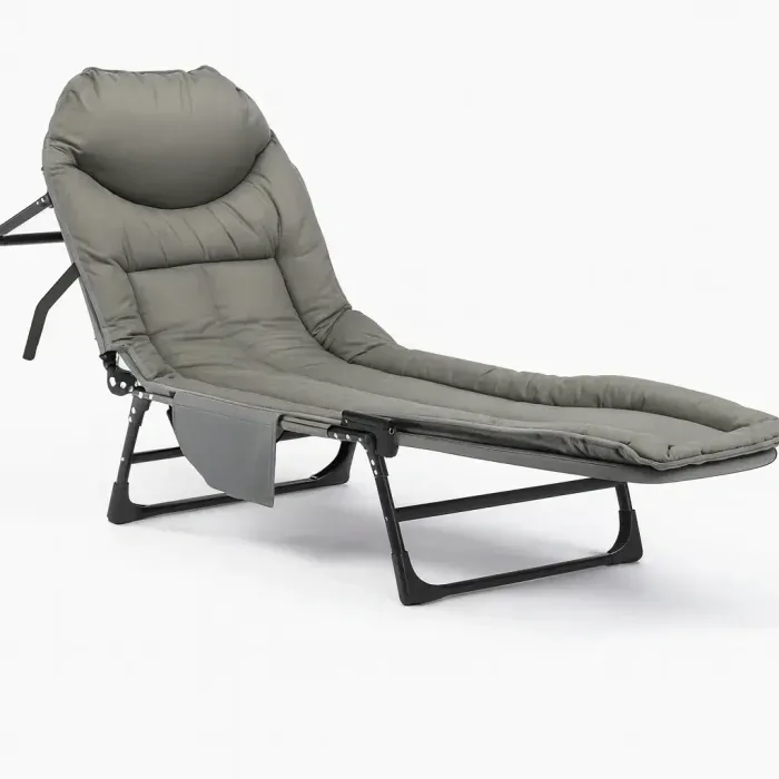 Раскладушка LEOBRO Grey с матрасом 200х64 см, стальной каркас, 150 кг, регулируемая спинка