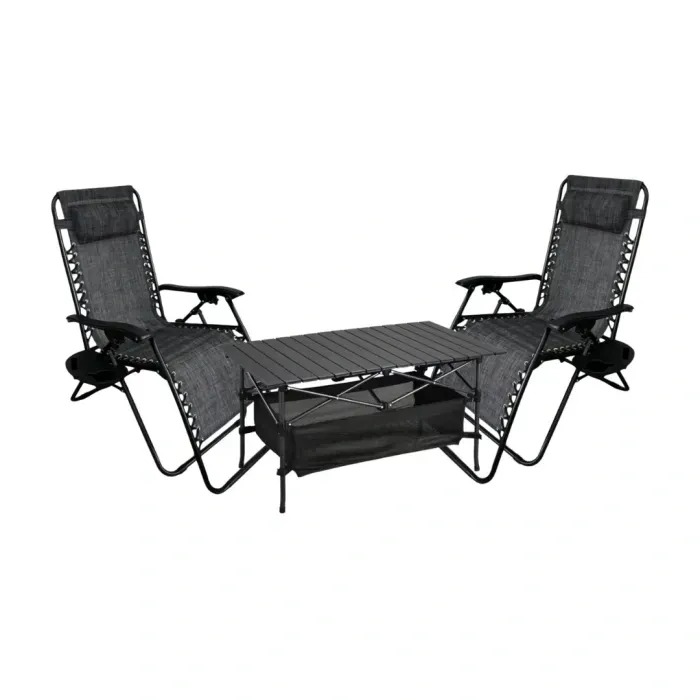 Комплект із 2 шезлонгів і столу 95х55х50 см Zero Gravity LEOBRO (LB-ZGC-F1-DGR-FT-A2)