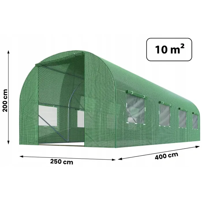 Садова теплиця з вікнами з наскрізним проходом Plonos 10m2 Зелена = 250х400х200 см (4973)