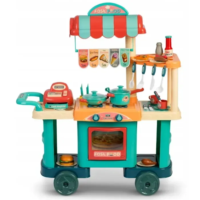 Детская кухня на колесах Ricokids 773000 + посуда и продукты, интерактивная, игровая