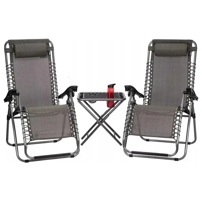 Садовый комплект - 2 раскладушки + стол LEOBRO Zero Gravity Plaid нагрузка 120 кг